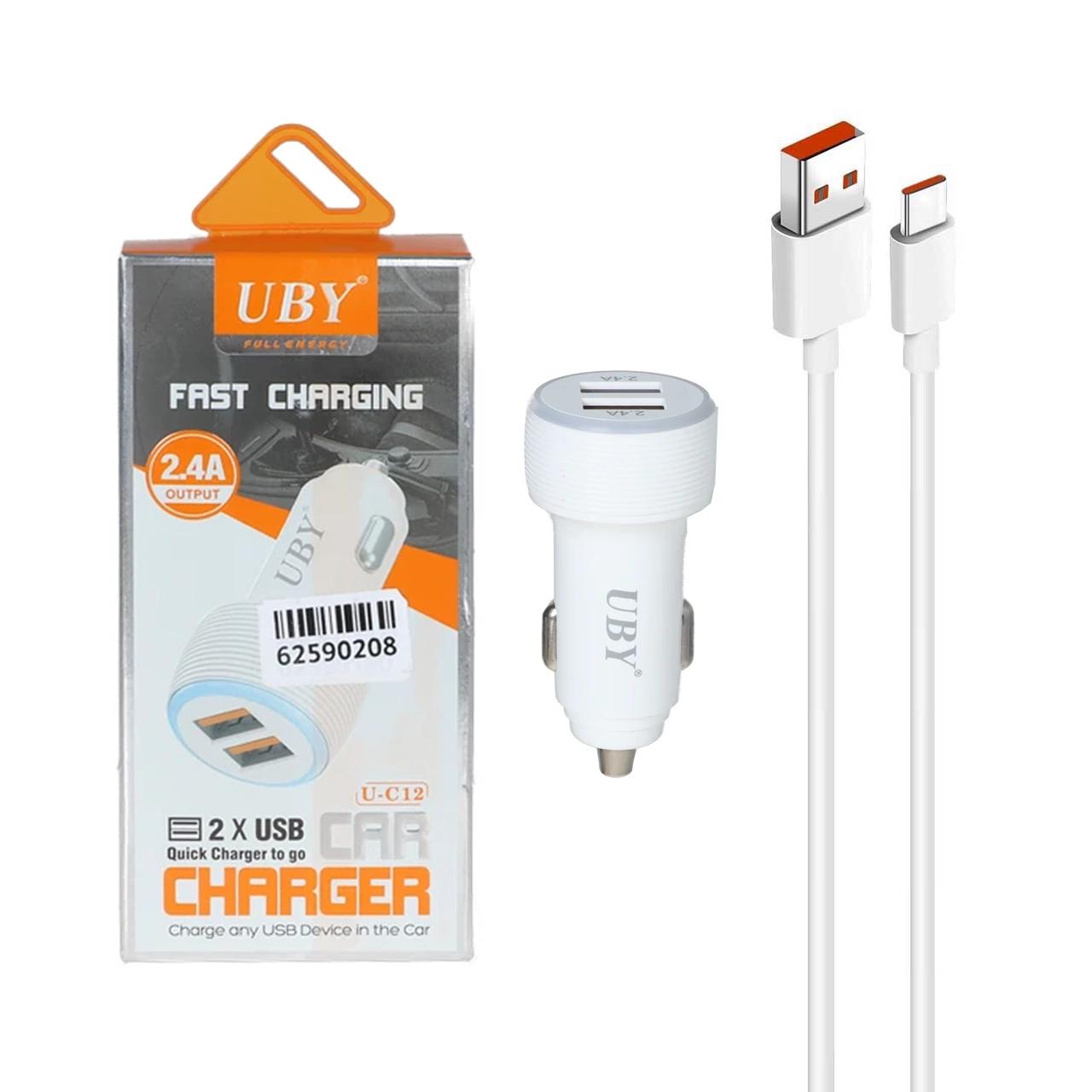 شارژر فندکی فست دو پورت UBY مدل U-C12 - سفید - ASP (گارانتی شش ماهه آروین)
