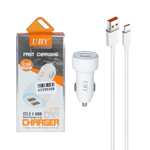 شارژر فندکی فست دو پورت UBY مدل U-C12 - سفید - ASP (گارانتی شش ماهه آروین)