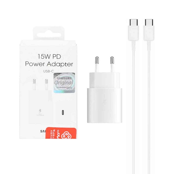 شارژر دیواری فست و PD تک پورت SAMSUNG مدل T1510 15W به همراه کابل شارژ Type-C To Type-C - سفید (کارکرده)