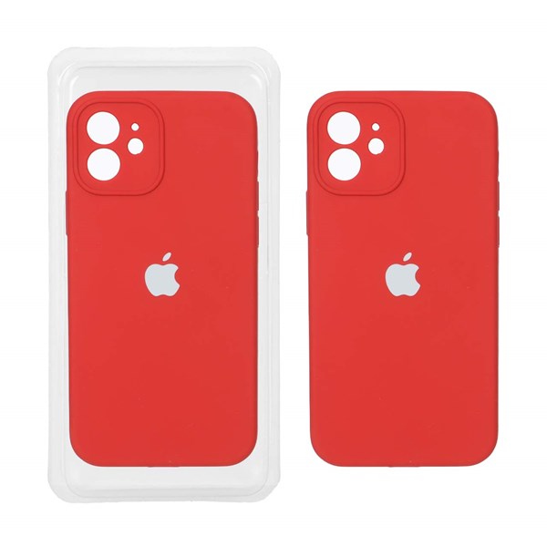قاب سیلیکونی پاک کنی محافظ لنزدار اورجینال Apple iPhone 12 - قرمز تیره (پک دار)