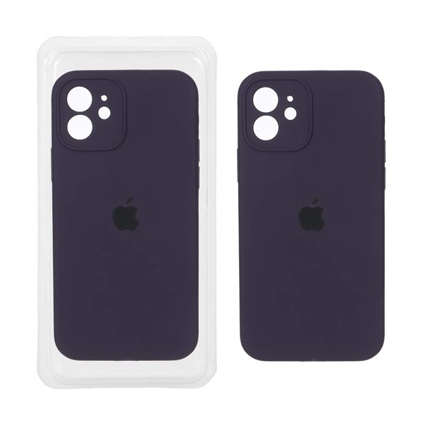 قاب سیلیکونی پاک کنی محافظ لنزدار اورجینال Apple iPhone 12 - بادمجانی (پک دار)
