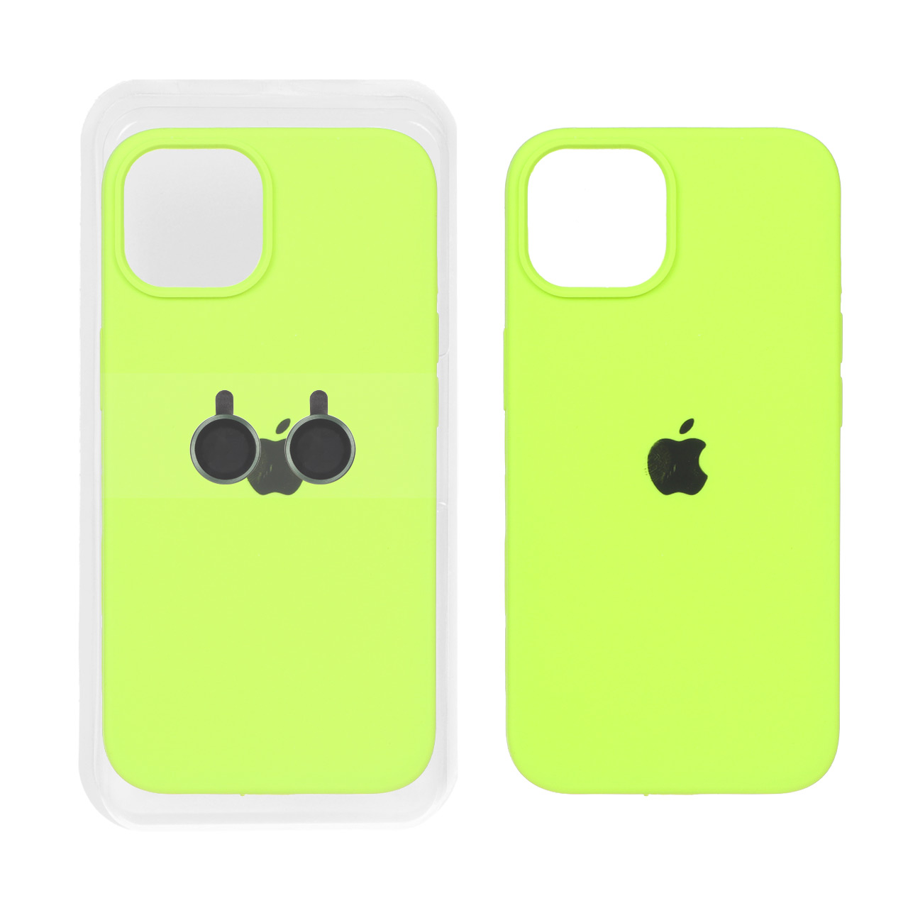 قاب سیلیکونی اورجینال با ست محافظ لنز رینگی Apple iPhone 15 / iPhone 14 / iPhone 13 - سبز فسفری (پک دار)