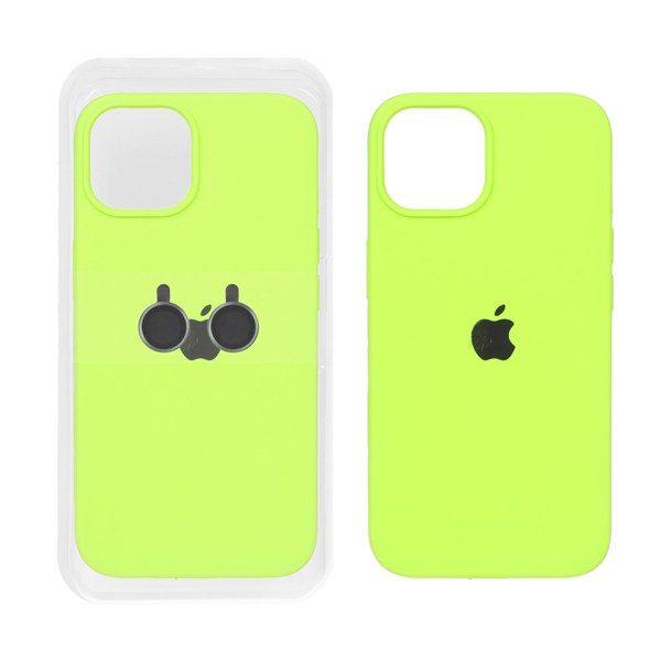 قاب سیلیکونی اورجینال با ست محافظ لنز رینگی Apple iPhone 15 / iPhone 14 / iPhone 13 - سبز فسفری (پک دار)