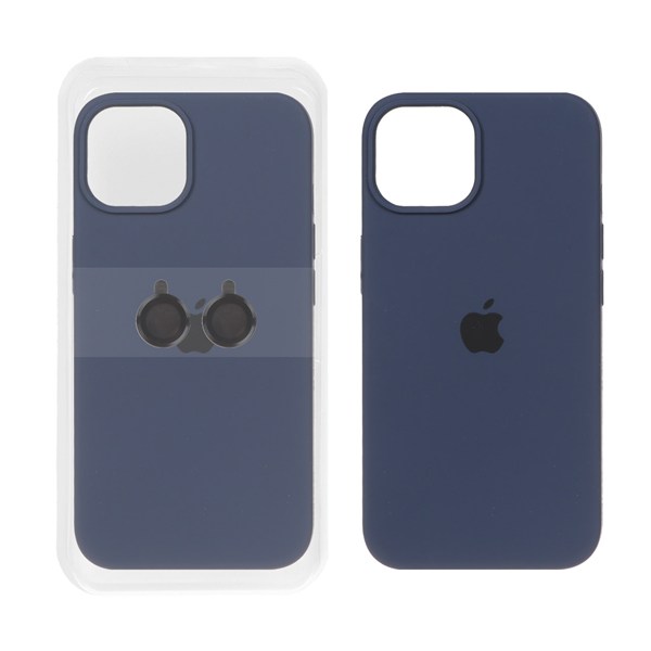 قاب سیلیکونی اورجینال با ست محافظ لنز رینگی Apple iPhone 15 / iPhone 14 / iPhone 13 - سرمه ای (پک دار)