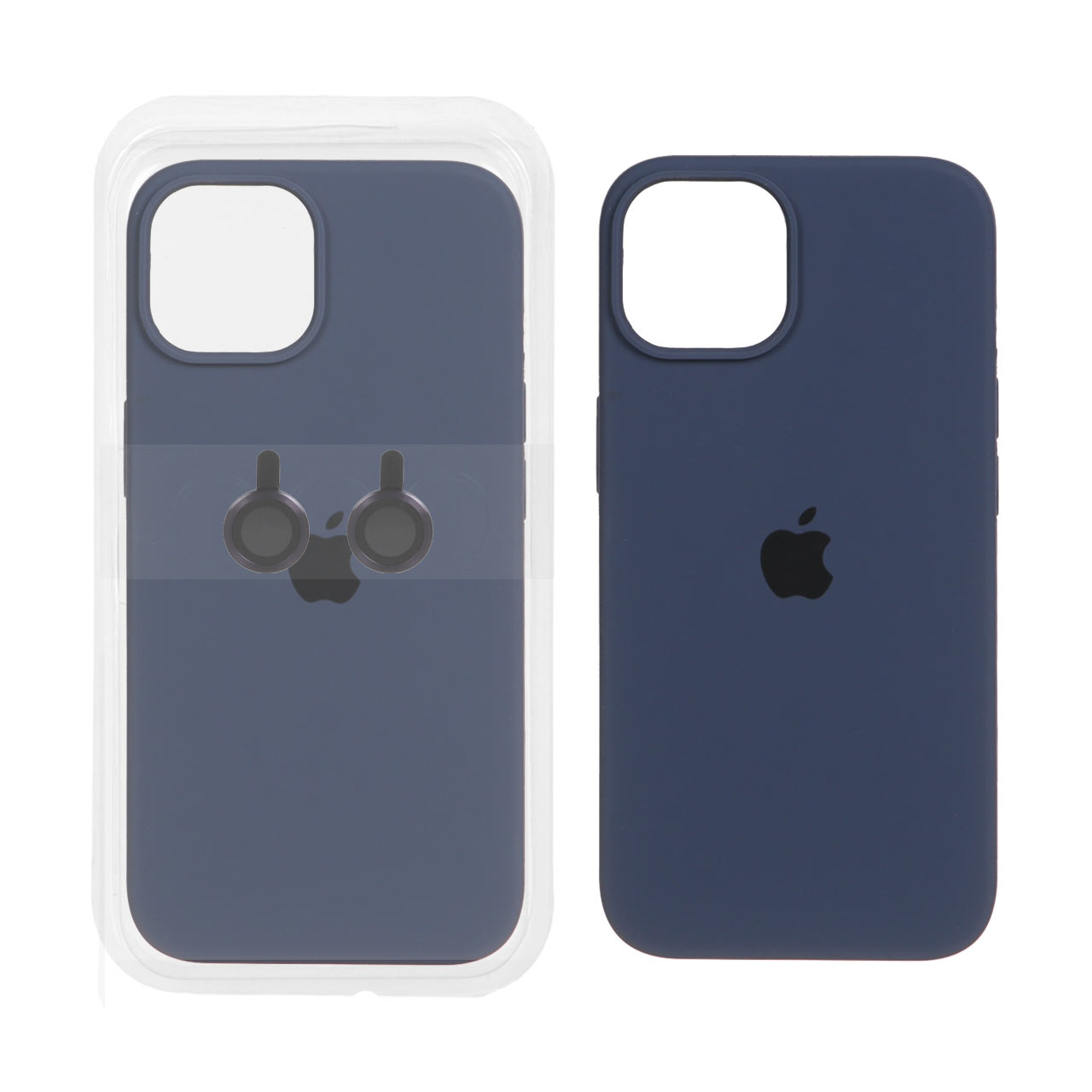 قاب سیلیکونی اورجینال با ست محافظ لنز رینگی Apple iPhone 15 / iPhone 14 / iPhone 13 - سرمه ای کد 1 (پک دار)
