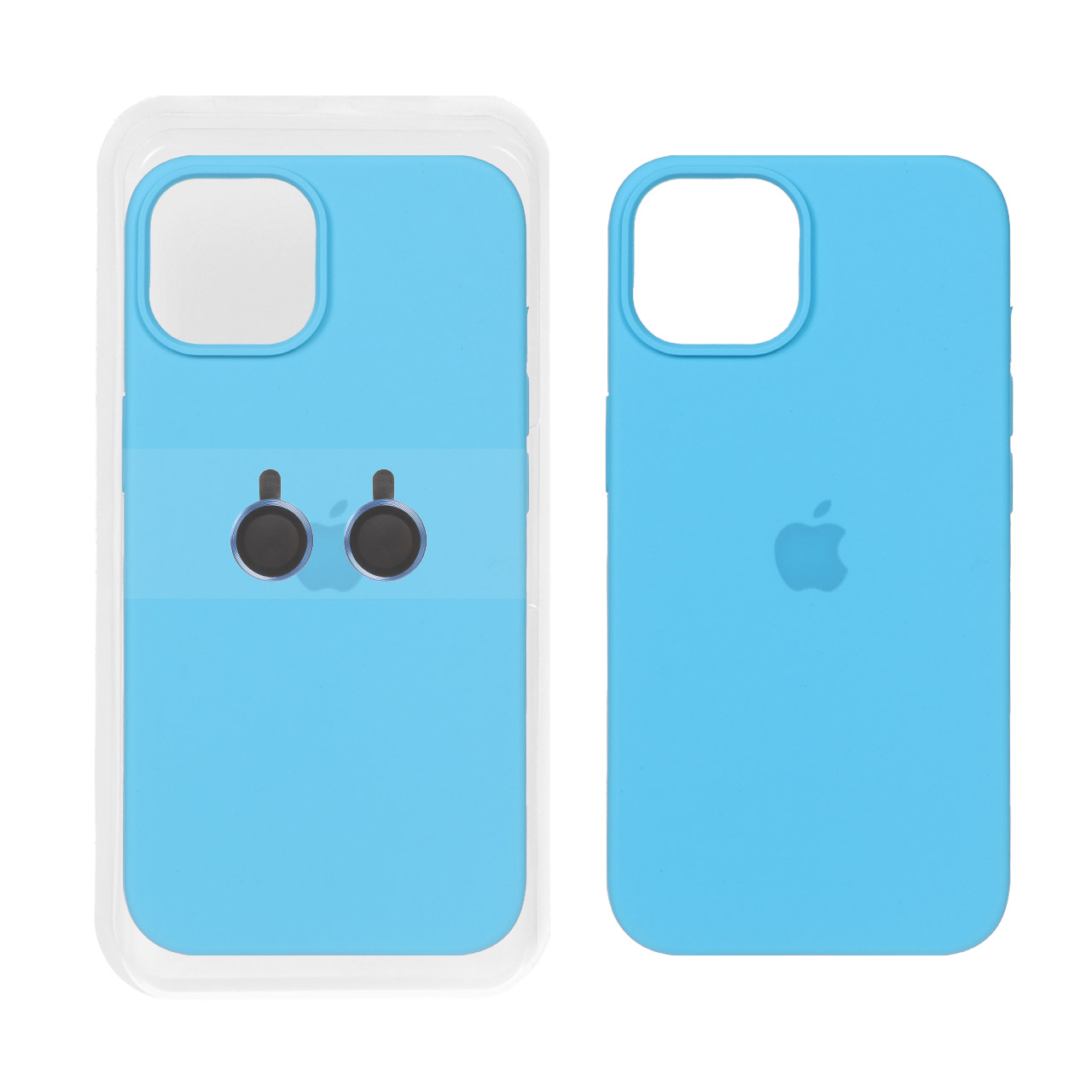 قاب سیلیکونی اورجینال با ست محافظ لنز رینگی Apple iPhone 15 / iPhone 14 / iPhone 13 - آبی (پک دار)