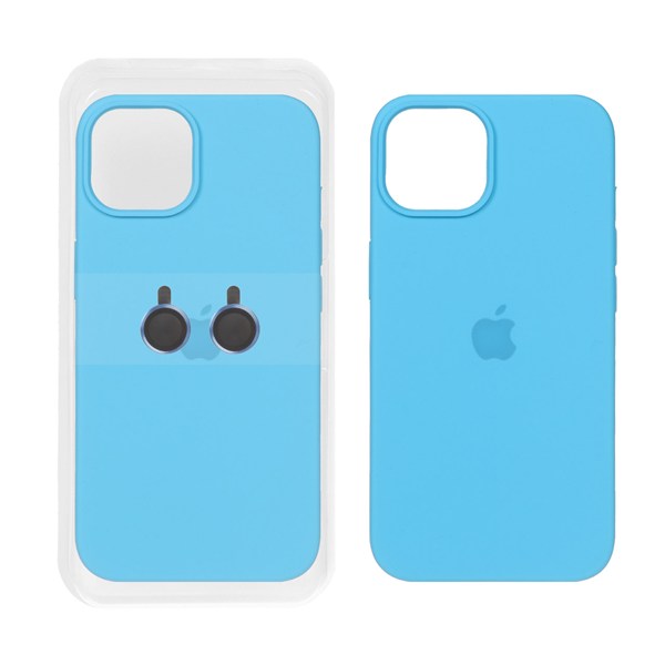 قاب سیلیکونی اورجینال با ست محافظ لنز رینگی Apple iPhone 15 / iPhone 14 / iPhone 13 - آبی (پک دار)