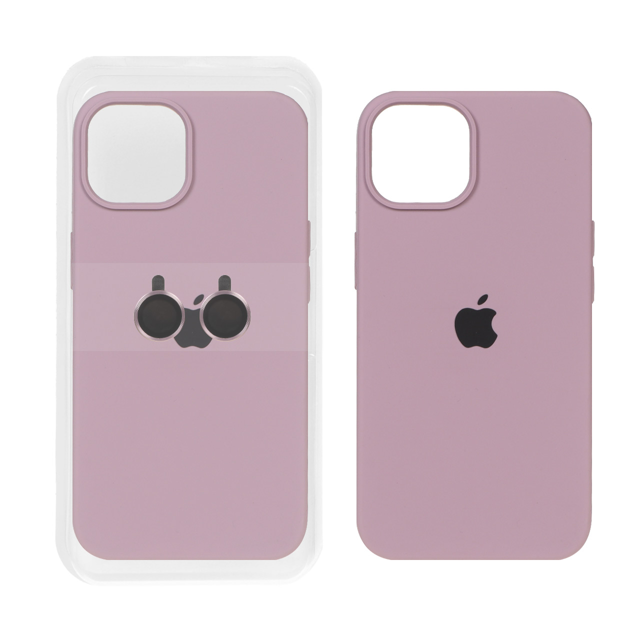 قاب سیلیکونی اورجینال با ست محافظ لنز رینگی Apple iPhone 15 / iPhone 14 / iPhone 13 - بنفش کدر (پک دار)