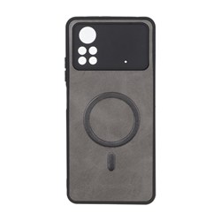 قاب چرمی طرح مگ سیف محافظ لنزدار Xiaomi Poco X4 Pro - خاکستری