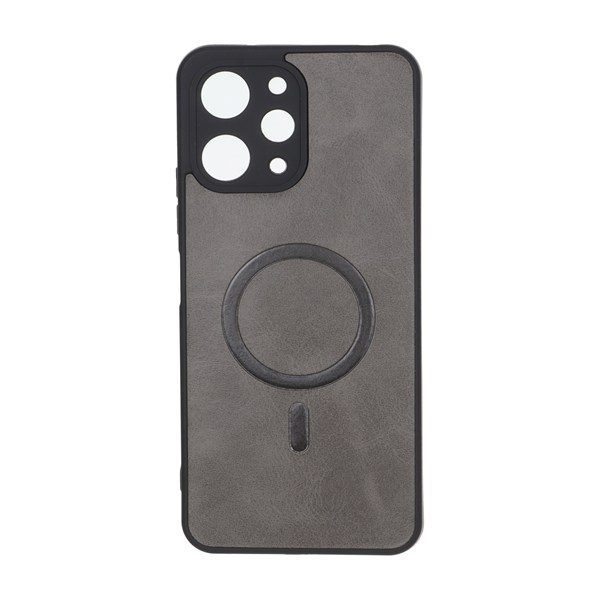 قاب چرمی طرح مگ سیف محافظ لنزدار Xiaomi Redmi 12 / Poco M6 Pro 5G - خاکستری