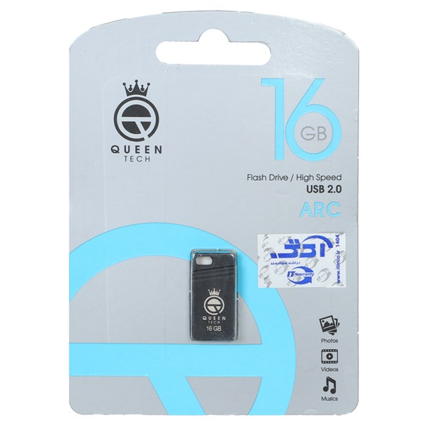 فلش مموری Queen tech USB2.0 مدل Arc ظرفیت 16GB مشکی (گارانتی مادام العمر شرکت آی تین)