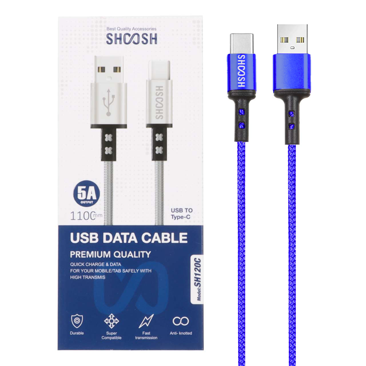 کابل شارژ کنفی 1.1 متری فست Shoosh Type-C مدل SH120C - آبی - SMO