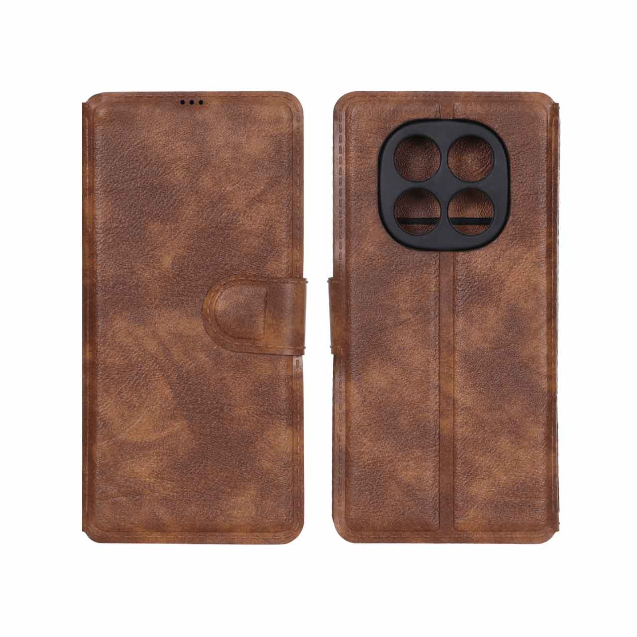 کیف موبایل چرمی مگنتی محافظ لنزدار Xiaomi Redmi Note 15 - قهوه ای روشن