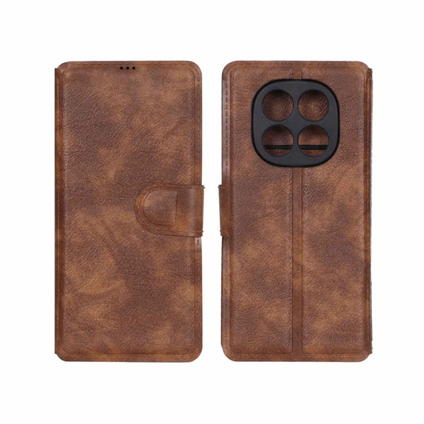 کیف موبایل چرمی مگنتی محافظ لنزدار Xiaomi Redmi Note 15 - قهوه ای روشن