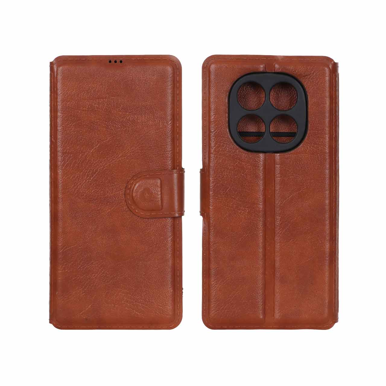 کیف موبایل چرمی مگنتی محافظ لنزدار Xiaomi Redmi Note 15 - قهوه ای