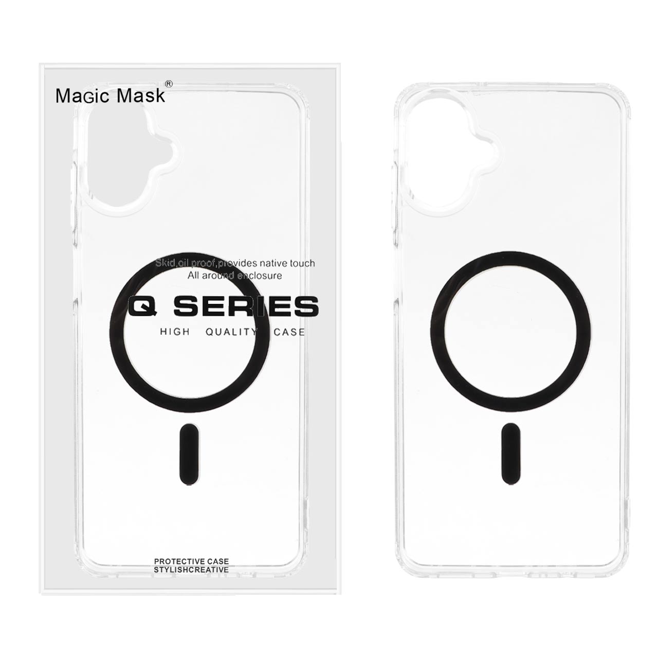 قاب اورجینال Magic Mask پشت سخت شفاف MagSafe دور ژله ای Samsung Galaxy A07 - مشکی (پک دار)