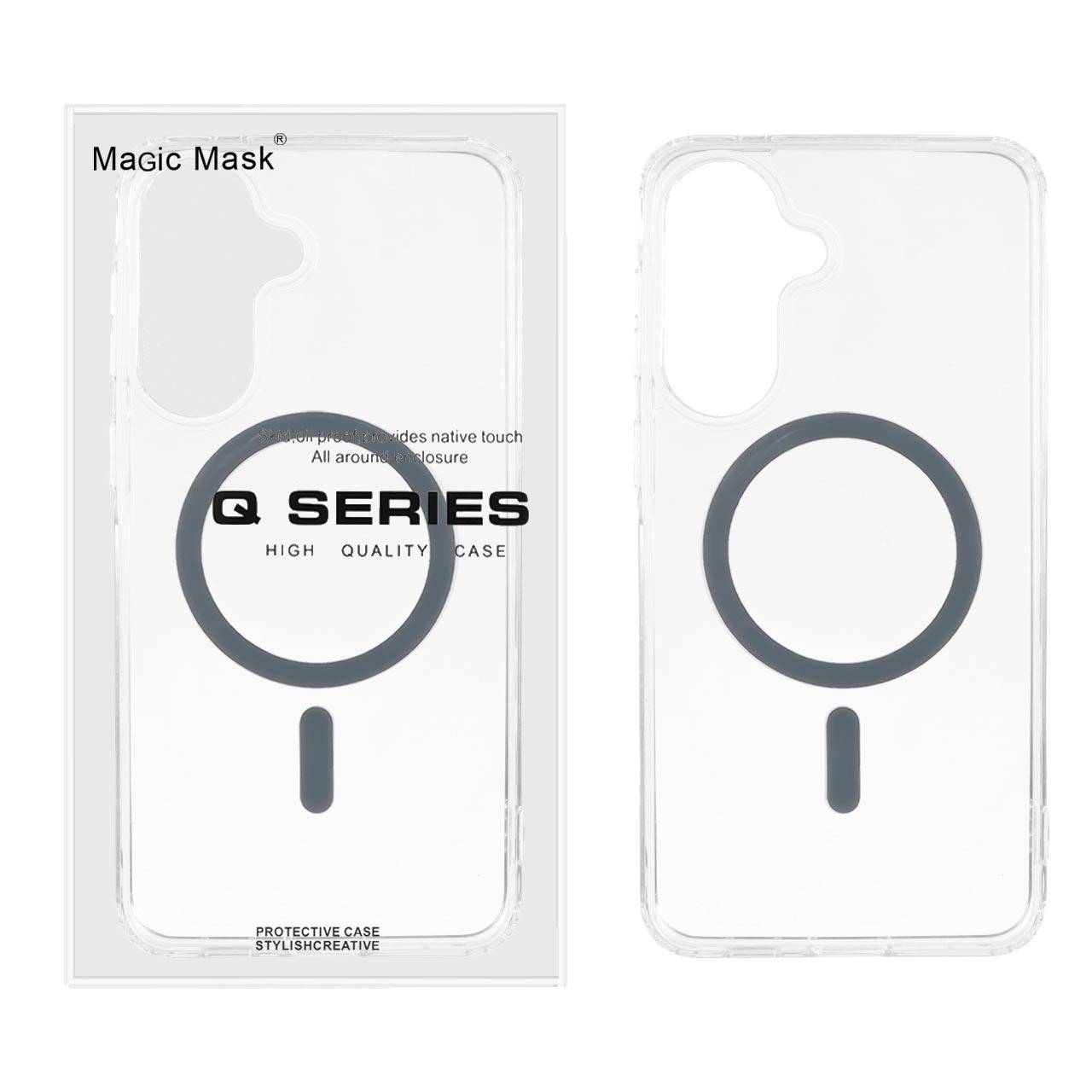 قاب اورجینال Magic Mask پشت سخت شفاف MagSafe دور ژله ای Samsung Galaxy A57 - خاکستری (پک دار)