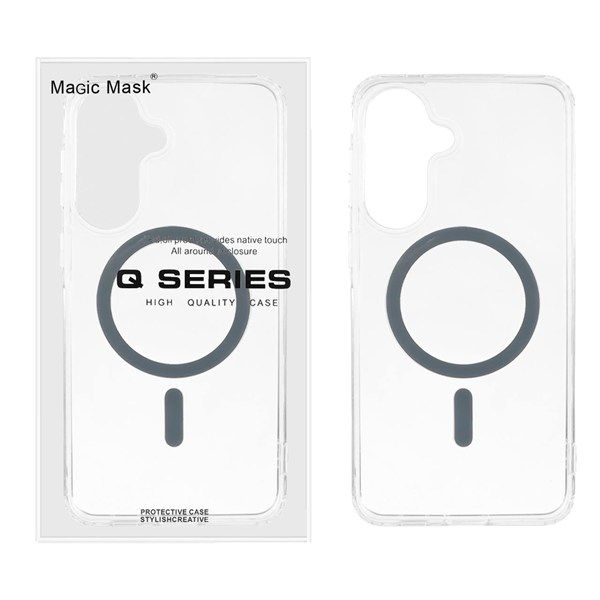 قاب اورجینال Magic Mask پشت سخت شفاف MagSafe دور ژله ای Samsung Galaxy A57 - خاکستری (پک دار)
