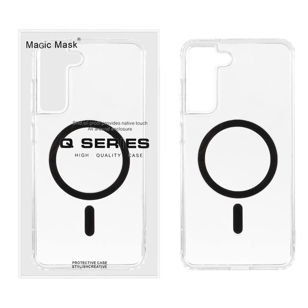 قاب اورجینال Magic Mask پشت سخت شفاف MagSafe دور ژله ای Samsung Galaxy S21 FE - مشکی (پک دار)