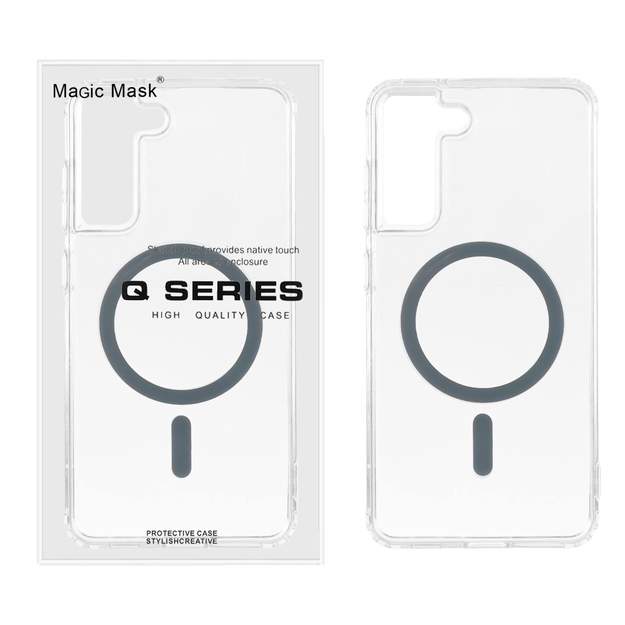 قاب اورجینال Magic Mask پشت سخت شفاف MagSafe دور ژله ای Samsung Galaxy S21 FE - خاکستری (پک دار)