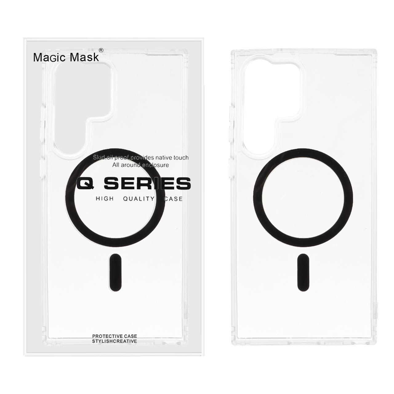 قاب اورجینال Magic Mask پشت سخت شفاف MagSafe دور ژله ای Samsung Galaxy S23 Ultra - مشکی (پک دار)