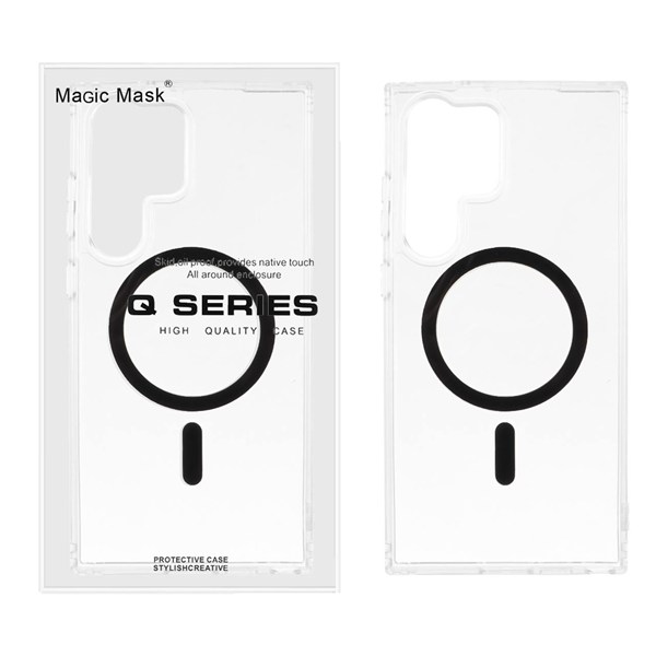 قاب اورجینال Magic Mask پشت سخت شفاف MagSafe دور ژله ای Samsung Galaxy S23 Ultra - مشکی (پک دار)