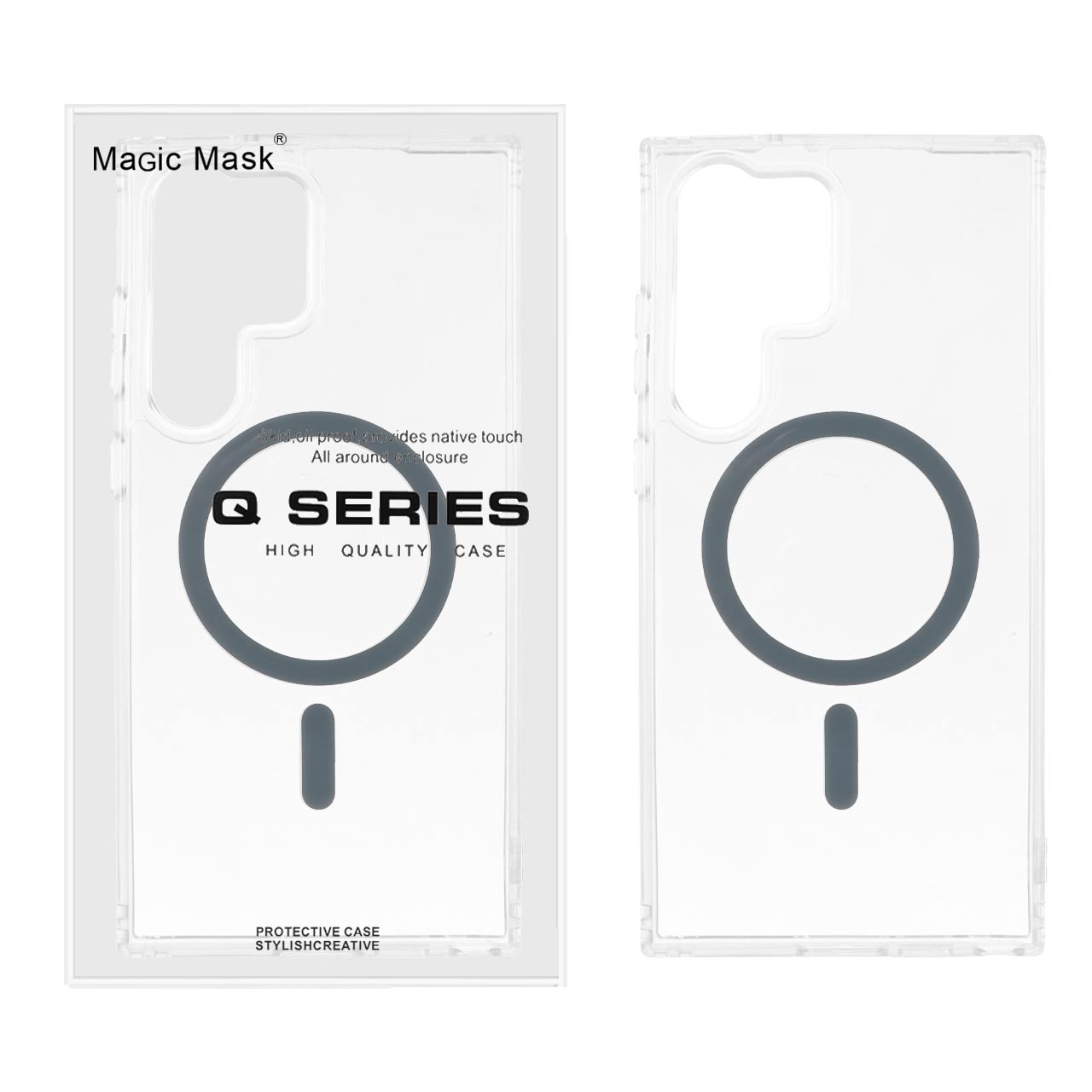 قاب اورجینال Magic Mask پشت سخت شفاف MagSafe دور ژله ای Samsung Galaxy S23 Ultra - خاکستری (پک دار)