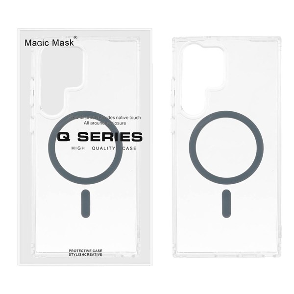 قاب اورجینال Magic Mask پشت سخت شفاف MagSafe دور ژله ای Samsung Galaxy S23 Ultra - خاکستری (پک دار)