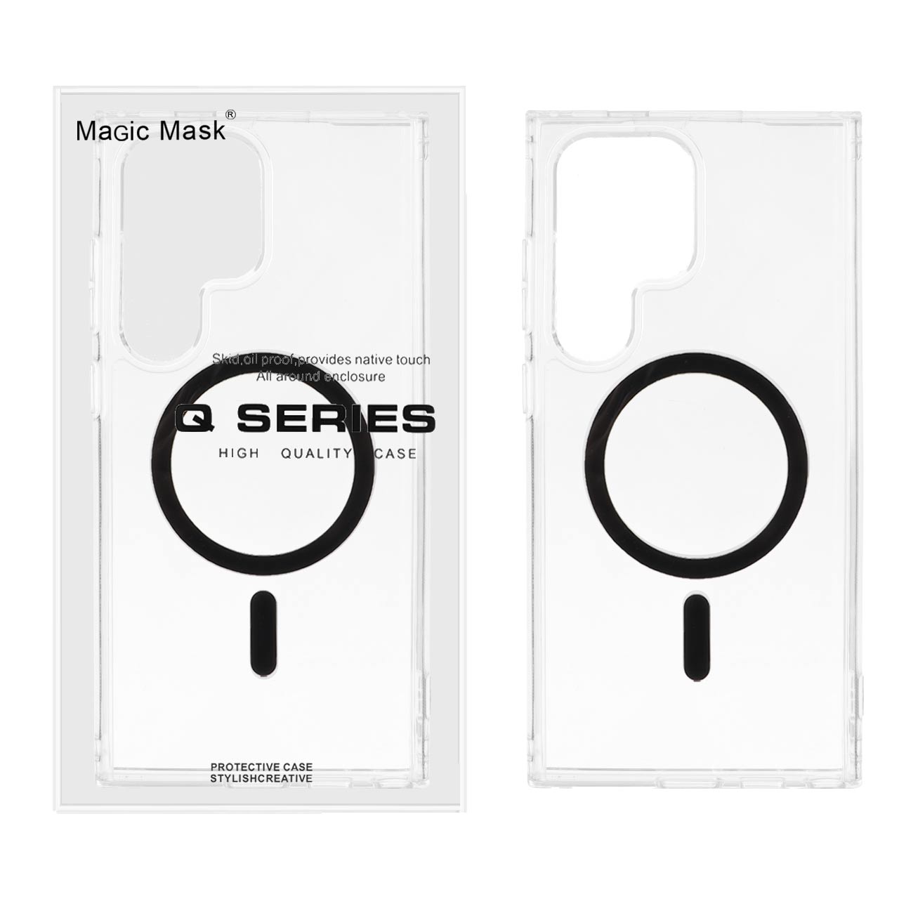 قاب اورجینال Magic Mask پشت سخت شفاف MagSafe دور ژله ای Samsung Galaxy S24 Ultra - مشکی (پک دار)