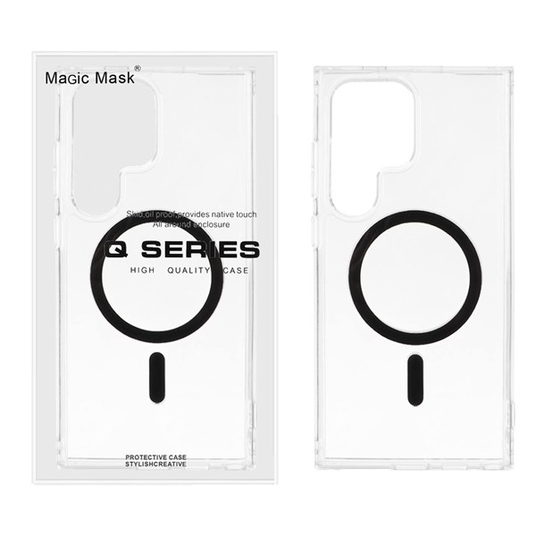 قاب اورجینال Magic Mask پشت سخت شفاف MagSafe دور ژله ای Samsung Galaxy S24 Ultra - مشکی (پک دار)