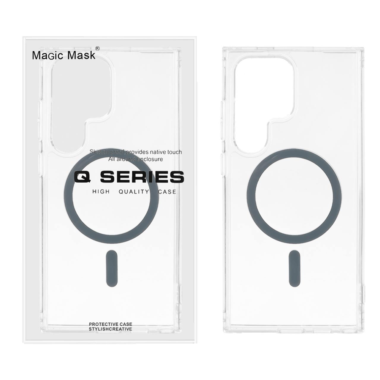قاب اورجینال Magic Mask پشت سخت شفاف MagSafe دور ژله ای Samsung Galaxy S24 Ultra - خاکستری (پک دار)
