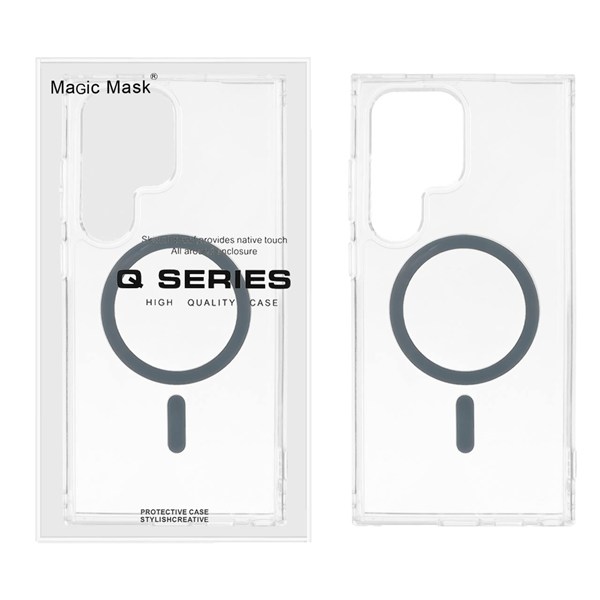 قاب اورجینال Magic Mask پشت سخت شفاف MagSafe دور ژله ای Samsung Galaxy S24 Ultra - خاکستری (پک دار)