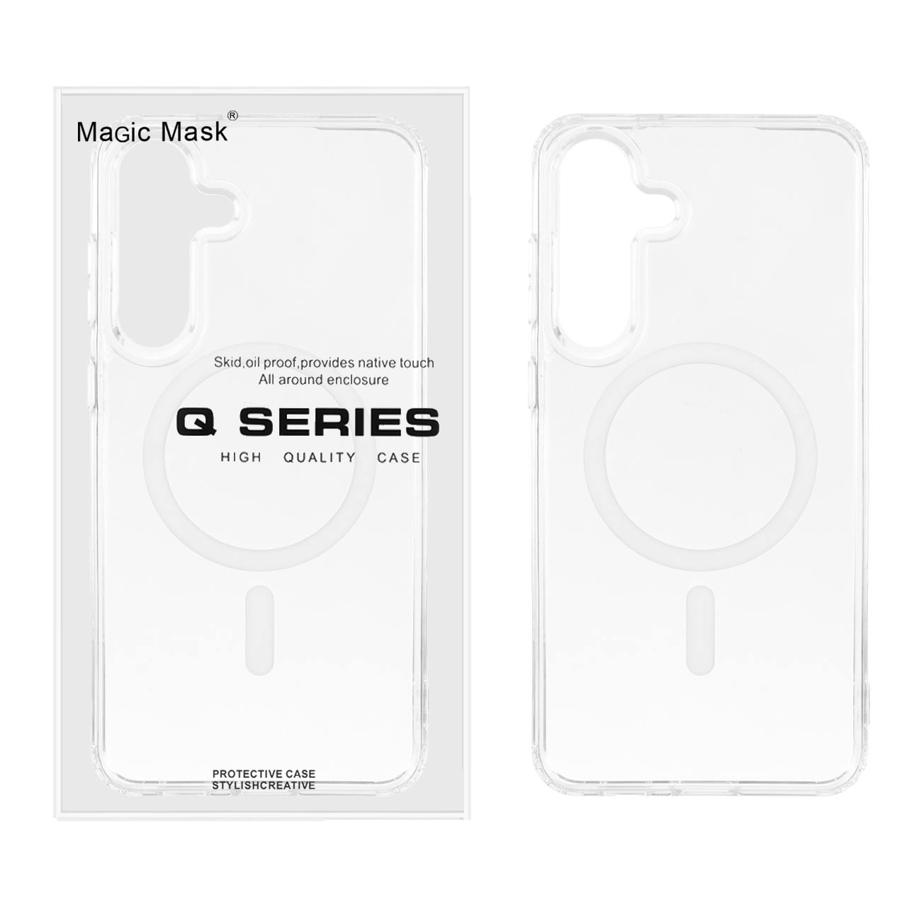 قاب اورجینال Magic Mask پشت سخت شفاف MagSafe دور ژله ای Samsung Galaxy S25 FE - سفید (پک دار)