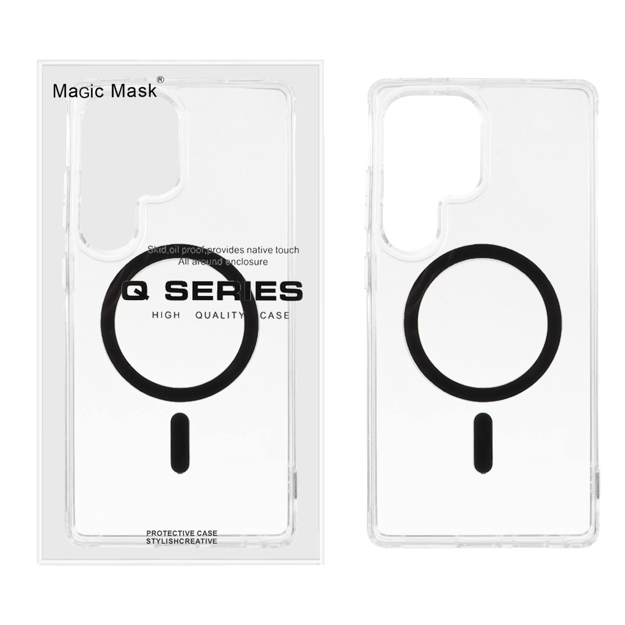 قاب اورجینال Magic Mask پشت سخت شفاف MagSafe دور ژله ای Samsung Galaxy S25 Ultra - مشکی (پک دار)