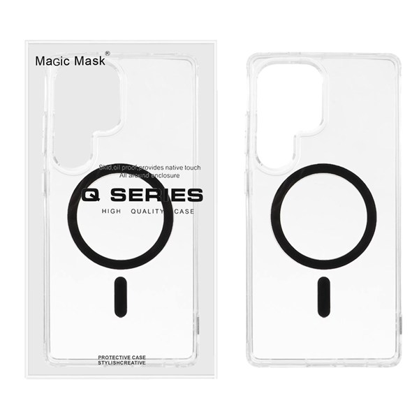قاب اورجینال Magic Mask پشت سخت شفاف MagSafe دور ژله ای Samsung Galaxy S25 Ultra - مشکی (پک دار)