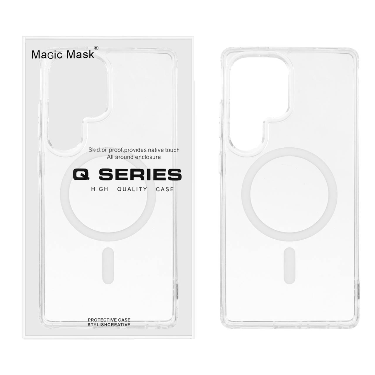 قاب اورجینال Magic Mask پشت سخت شفاف MagSafe دور ژله ای Samsung Galaxy S25 Ultra - سفید (پک دار)