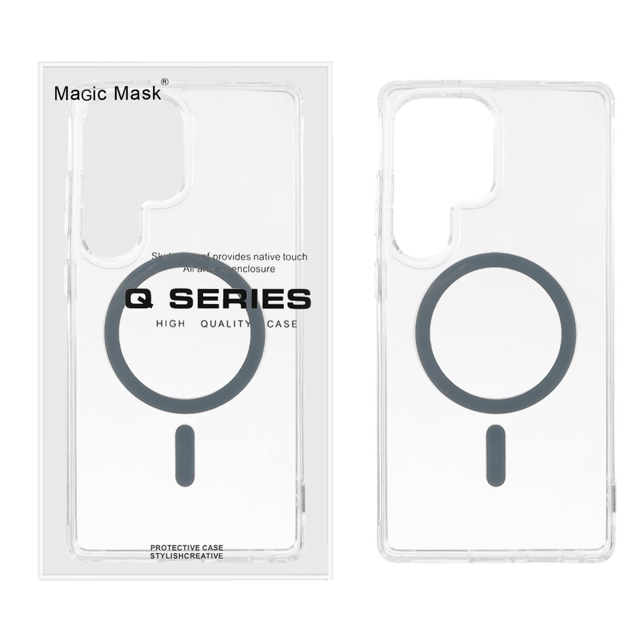 قاب اورجینال Magic Mask پشت سخت شفاف MagSafe دور ژله ای Samsung Galaxy S25 Ultra - خاکستری (پک دار)