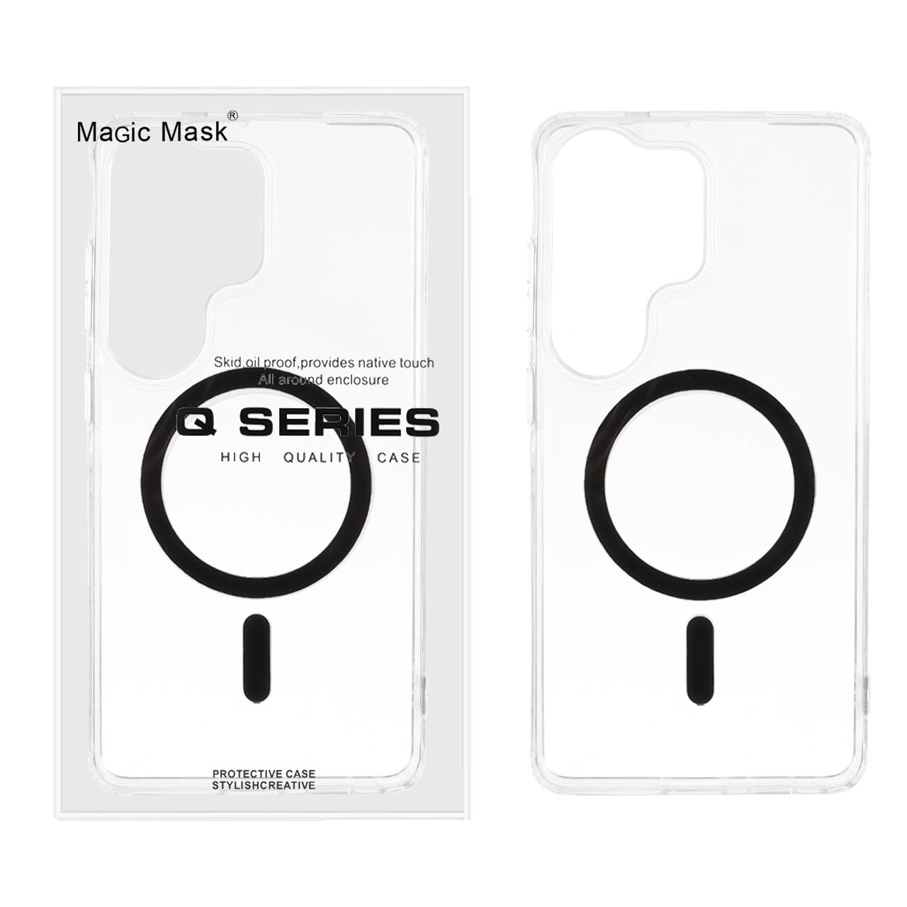 قاب اورجینال Magic Mask پشت سخت شفاف MagSafe دور ژله ای Samsung Galaxy S26 Ultra - مشکی (پک دار)