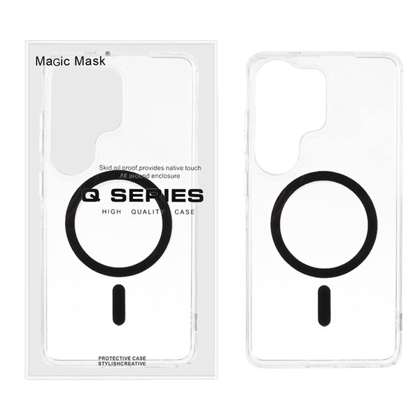 قاب اورجینال Magic Mask پشت سخت شفاف MagSafe دور ژله ای Samsung Galaxy S26 Ultra - مشکی (پک دار)