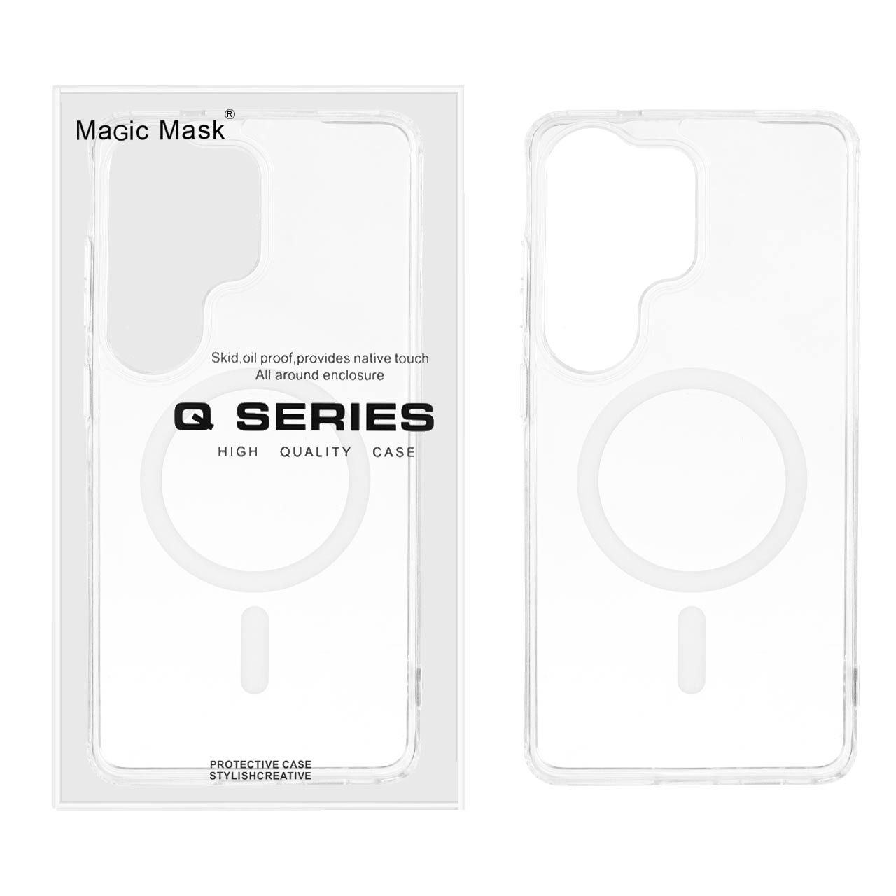 قاب اورجینال Magic Mask پشت سخت شفاف MagSafe دور ژله ای Samsung Galaxy S26 Ultra - سفید (پک دار)