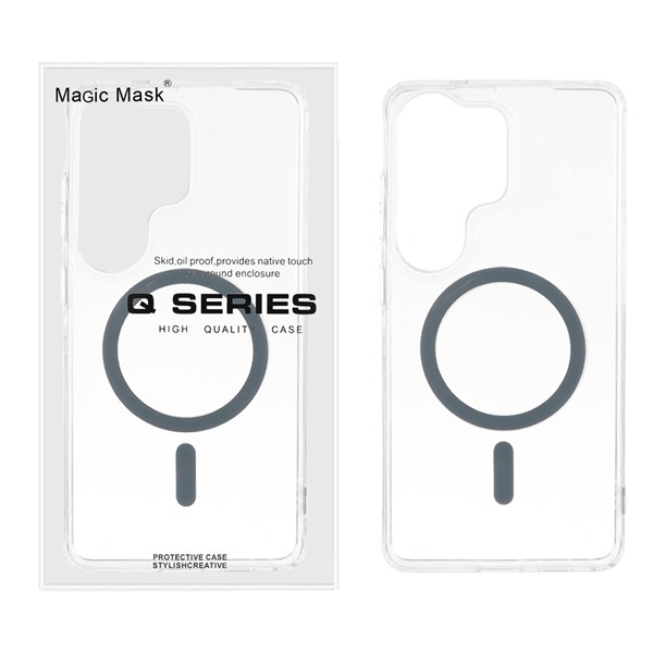 قاب اورجینال Magic Mask پشت سخت شفاف MagSafe دور ژله ای Samsung Galaxy S26 Ultra - خاکستری (پک دار)