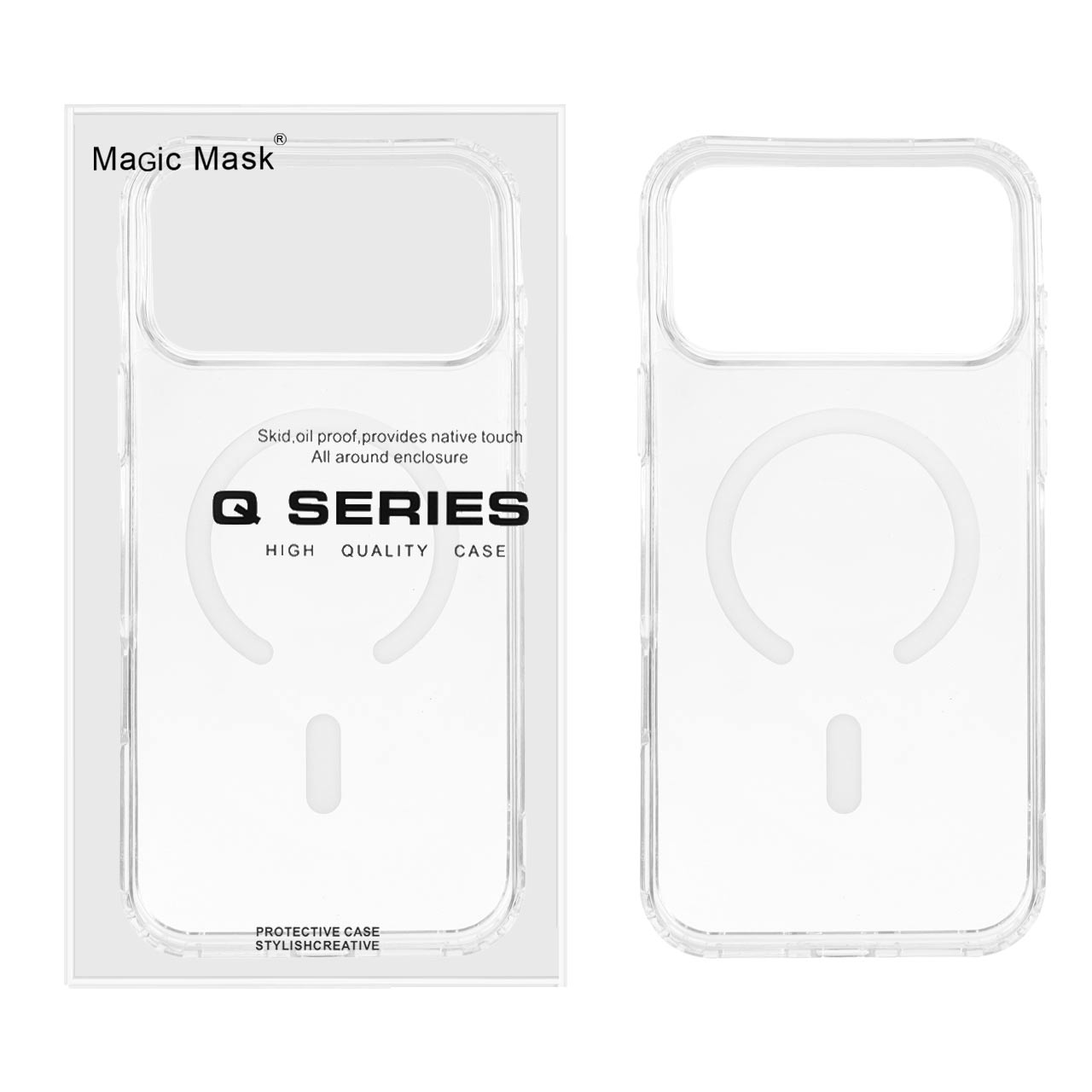 قاب اورجینال Magic Mask پشت سخت شفاف MagSafe دور ژله ای Apple iPhone 17 Pro Max - سفید (پک دار)