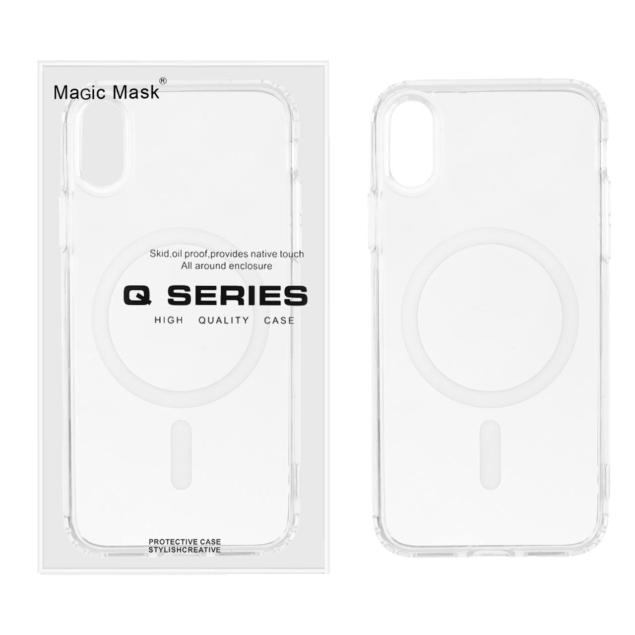قاب اورجینال Magic Mask پشت سخت شفاف MagSafe دور ژله ای Apple iPhone X / iPhone XS - سفید (پک دار)