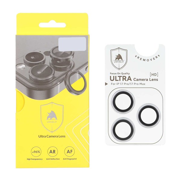 محافظ لنز رینگی اورجینال Ultra Camera Lens شابلون دار Apple iPhone 17 Pro Max / iPhone 17 Pro - نقره ای (پک دار)