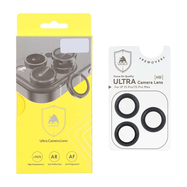 محافظ لنز رینگی اورجینال Ultra Camera Lens شابلون دار Apple iPhone 15 Pro Max / iPhone 15 Pro - سرمه ای (پک دار)