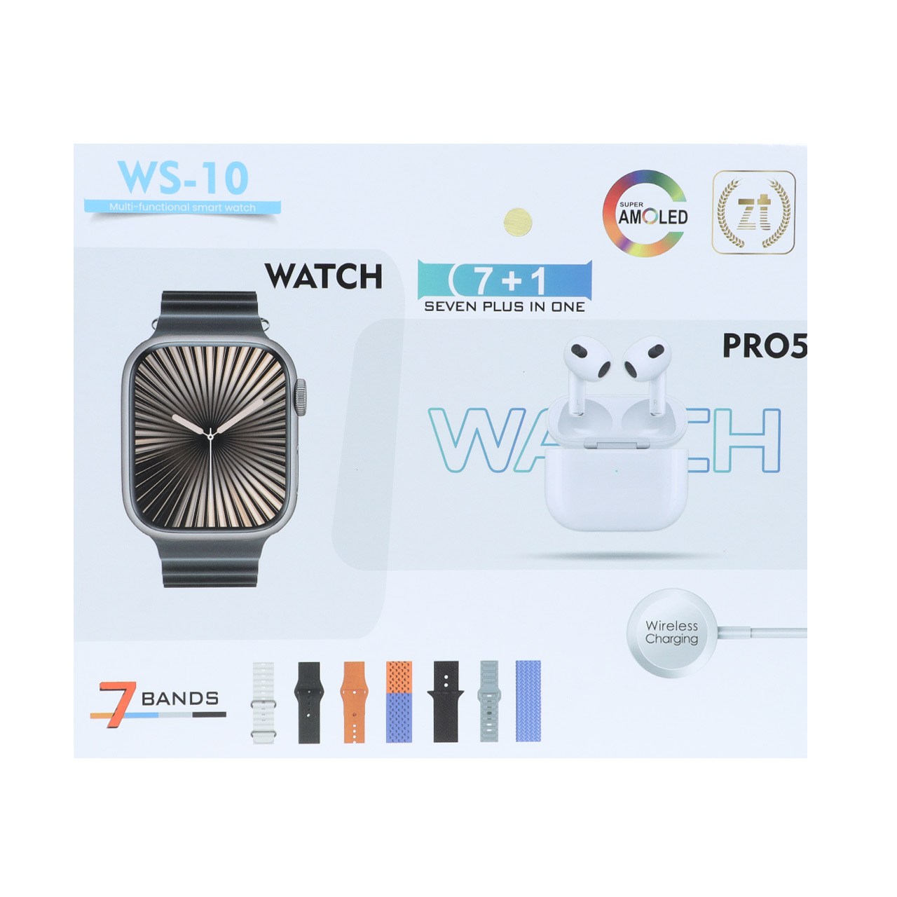 پک ساعت هوشمند و ایرفون بی سیم مدل WS-10 - طلایی (کارکرده)