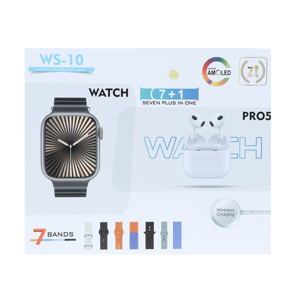 پک ساعت هوشمند و ایرفون بی سیم مدل WS-10 - طلایی (کارکرده)