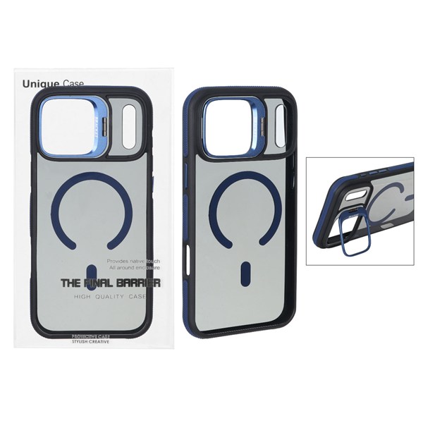 قاب اورجینال Bracket Unique Case مات Magsafe لنز آلومینیومی استندشو Apple iPhone 17 Pro Max - سرمه ای (پک دار)