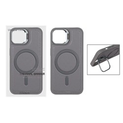 قاب Bracket چرمی دور دوخت MagSafe لنز استندشو Apple iPhone 13 / iPhone 14 - خاکستری (پک دار)