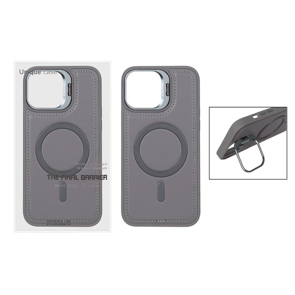 قاب Bracket چرمی دور دوخت MagSafe لنز استندشو Apple iPhone 13 Pro Max - خاکستری (پک دار)